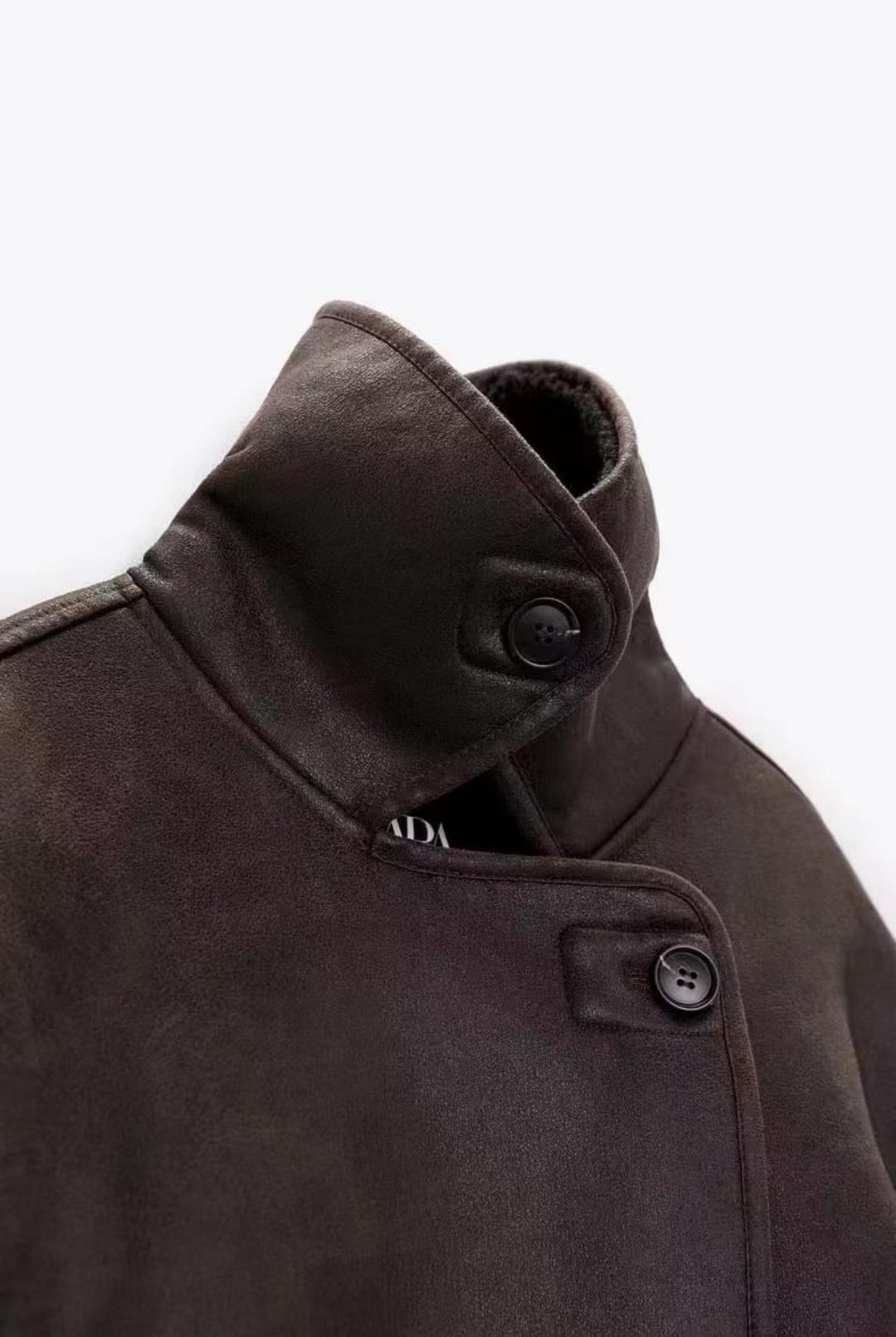 Shearling Lined Double Breasted Faux Leather Jacket