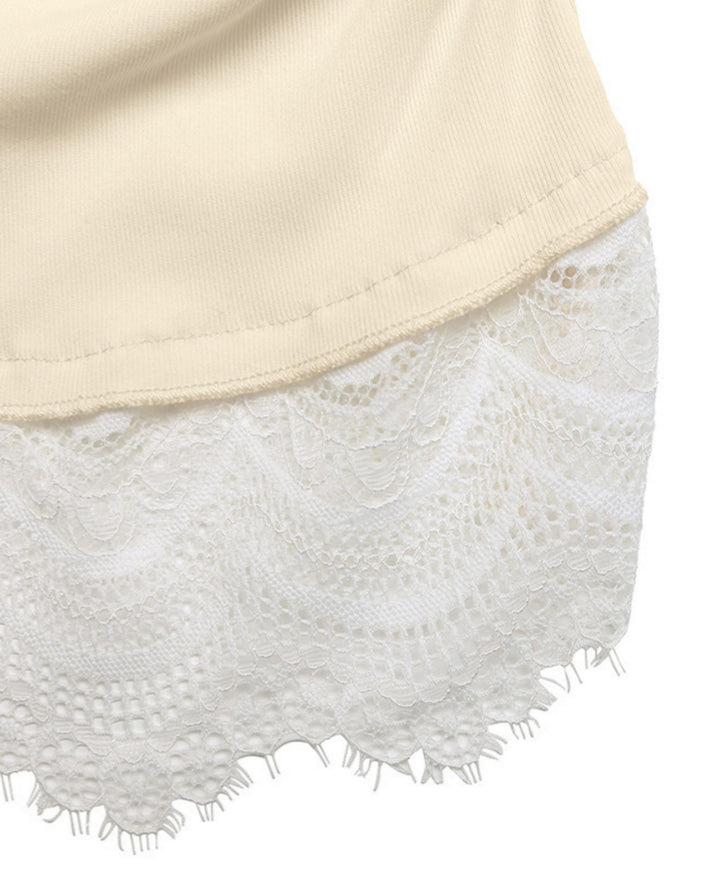Draped Cowl Neck Lace Hem Long Sleeve Top
