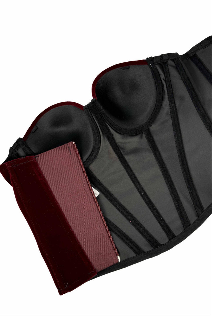 SOLACE CHICVelvet Boned Removable Strap Cropped Corset Top