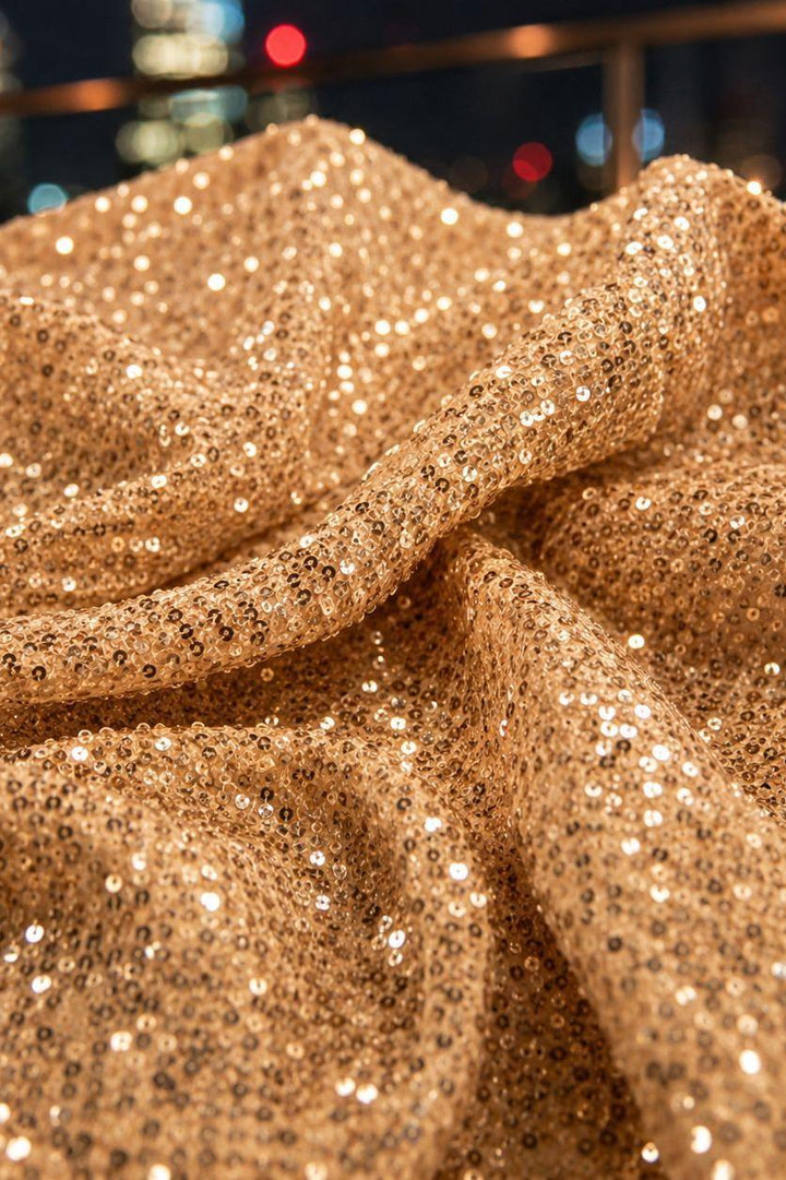 Round Neck Gold Sequin Ruched Club Night Dress
