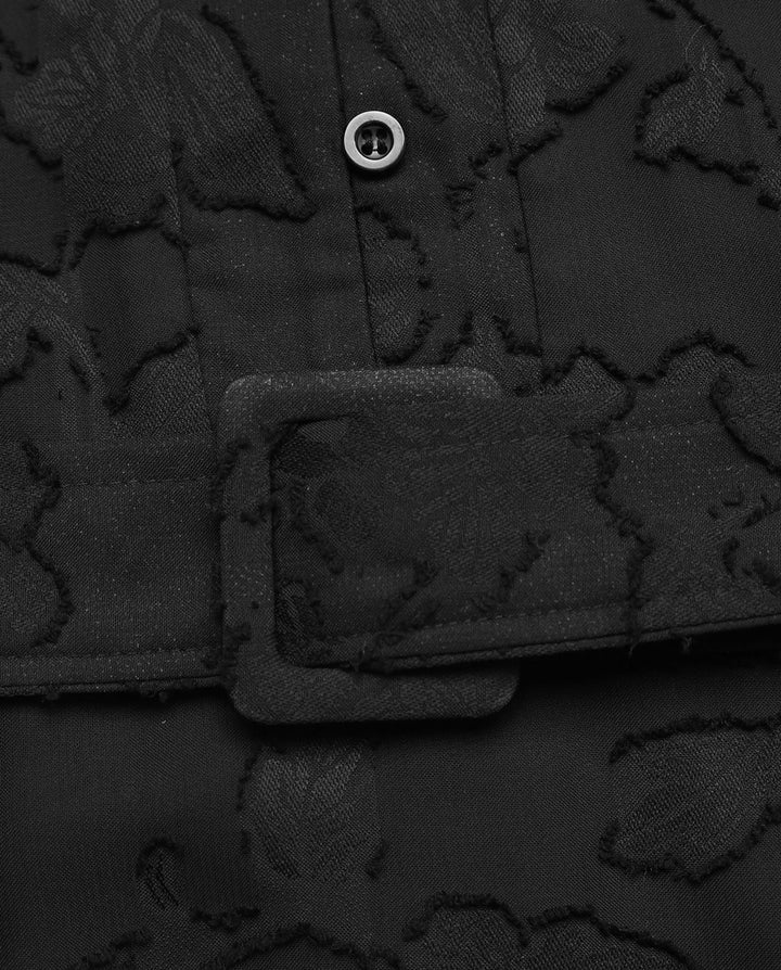 Lace Jacquard Textured Belted Waist Mini Dress