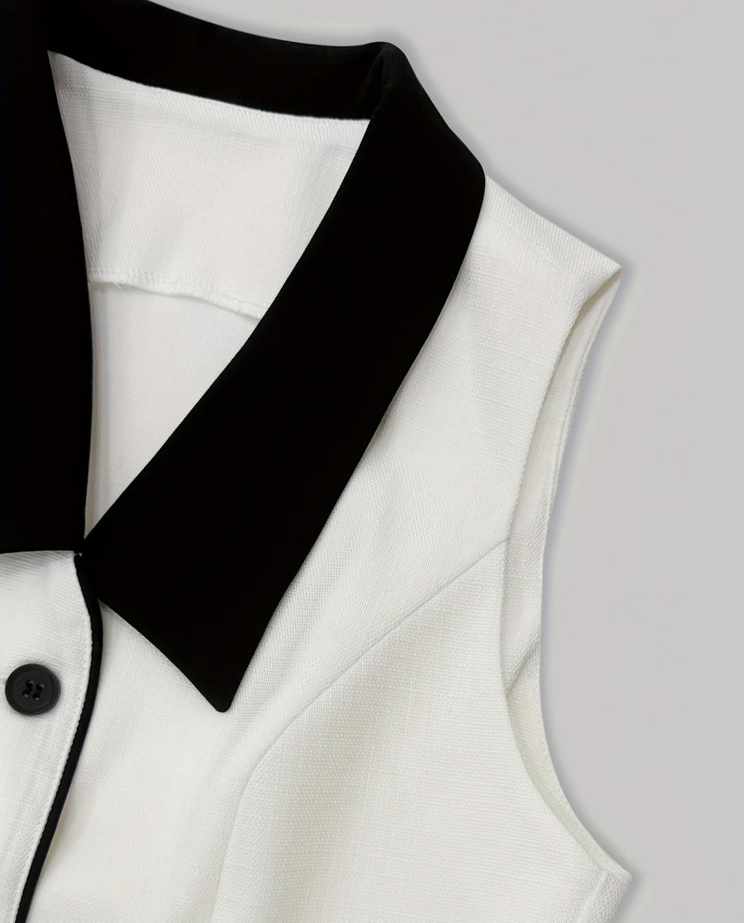 SOLACEOff White Black Lapel Vest High Waist Shorts Set
