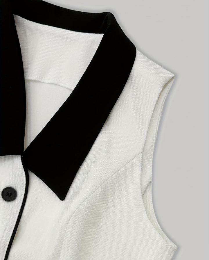 SOLACEOff White Black Lapel Vest High Waist Shorts Set