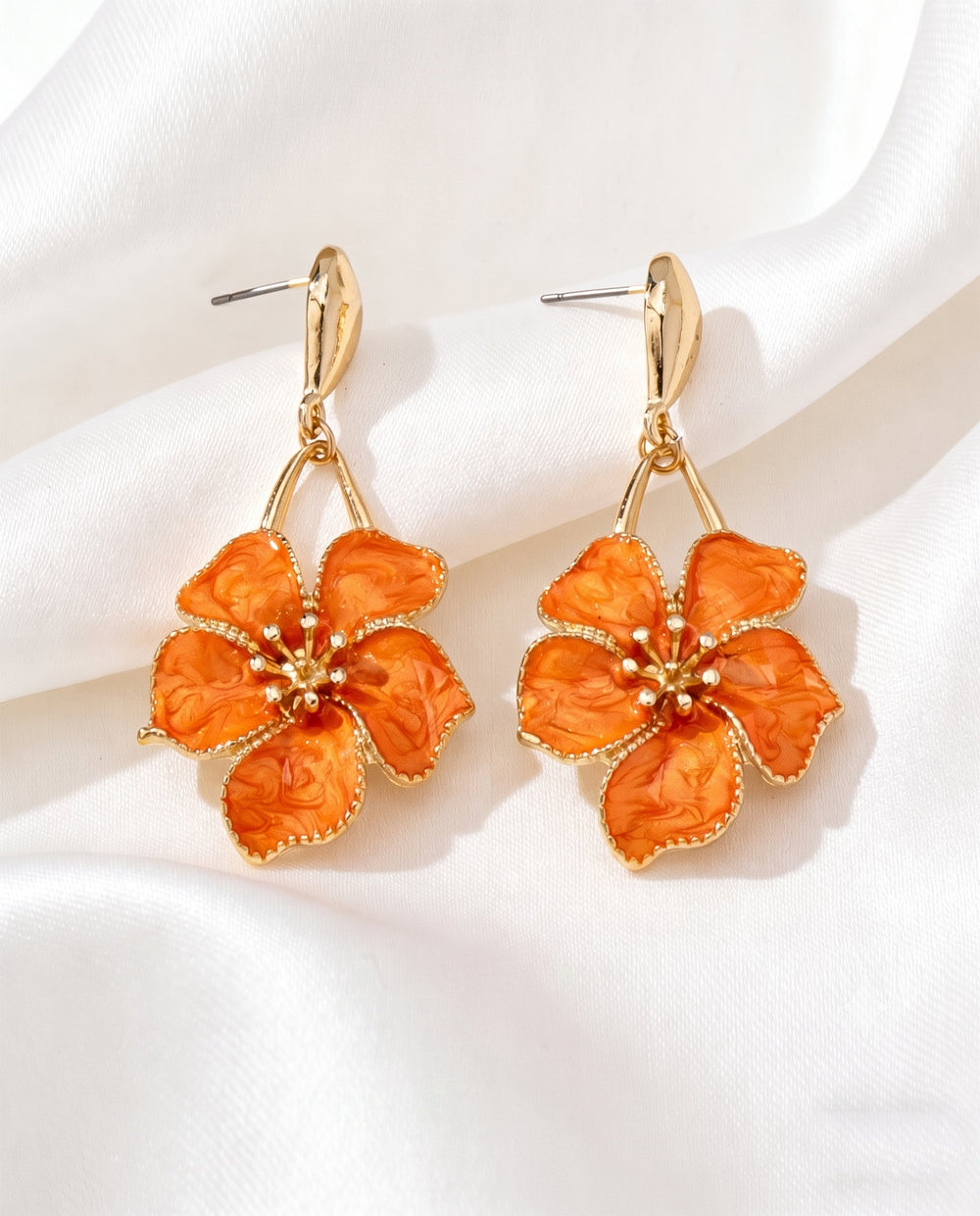 SOLACEOrange Swirl Enamel Five-Petal Flower Drop Dangle Earrings