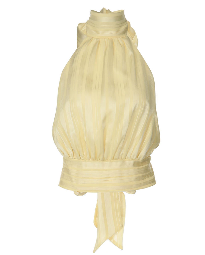 SOLACEPale Yellow Pleated Halter Neck Crop Top