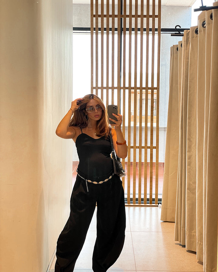 Black Ribbed Knit Halter Top