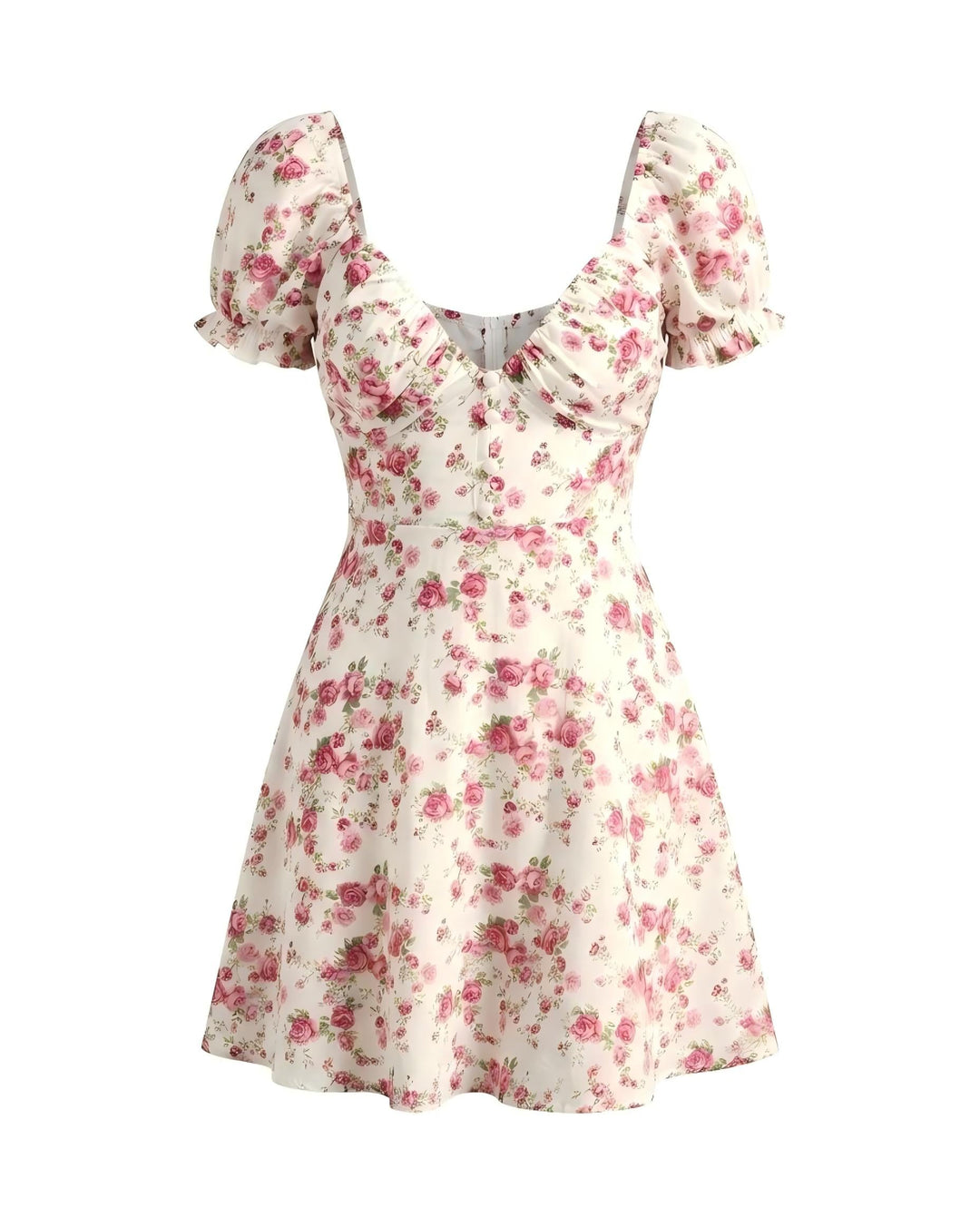 SOLACEPink Floral Print Sweetheart Neck Puff Sleeve A-Line Mini Dress