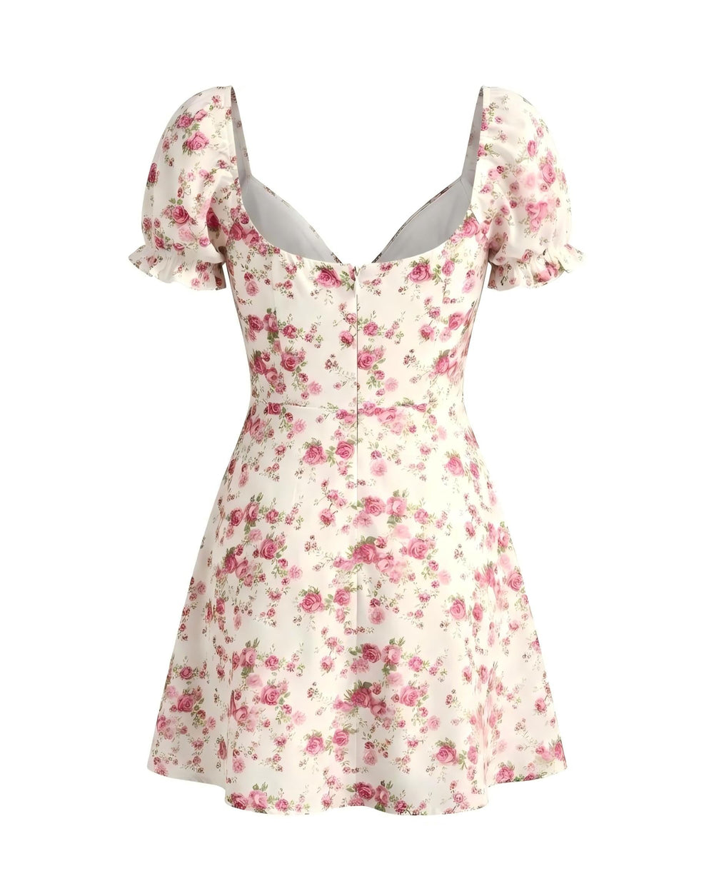 SOLACEPink Floral Print Sweetheart Neck Puff Sleeve A-Line Mini Dress