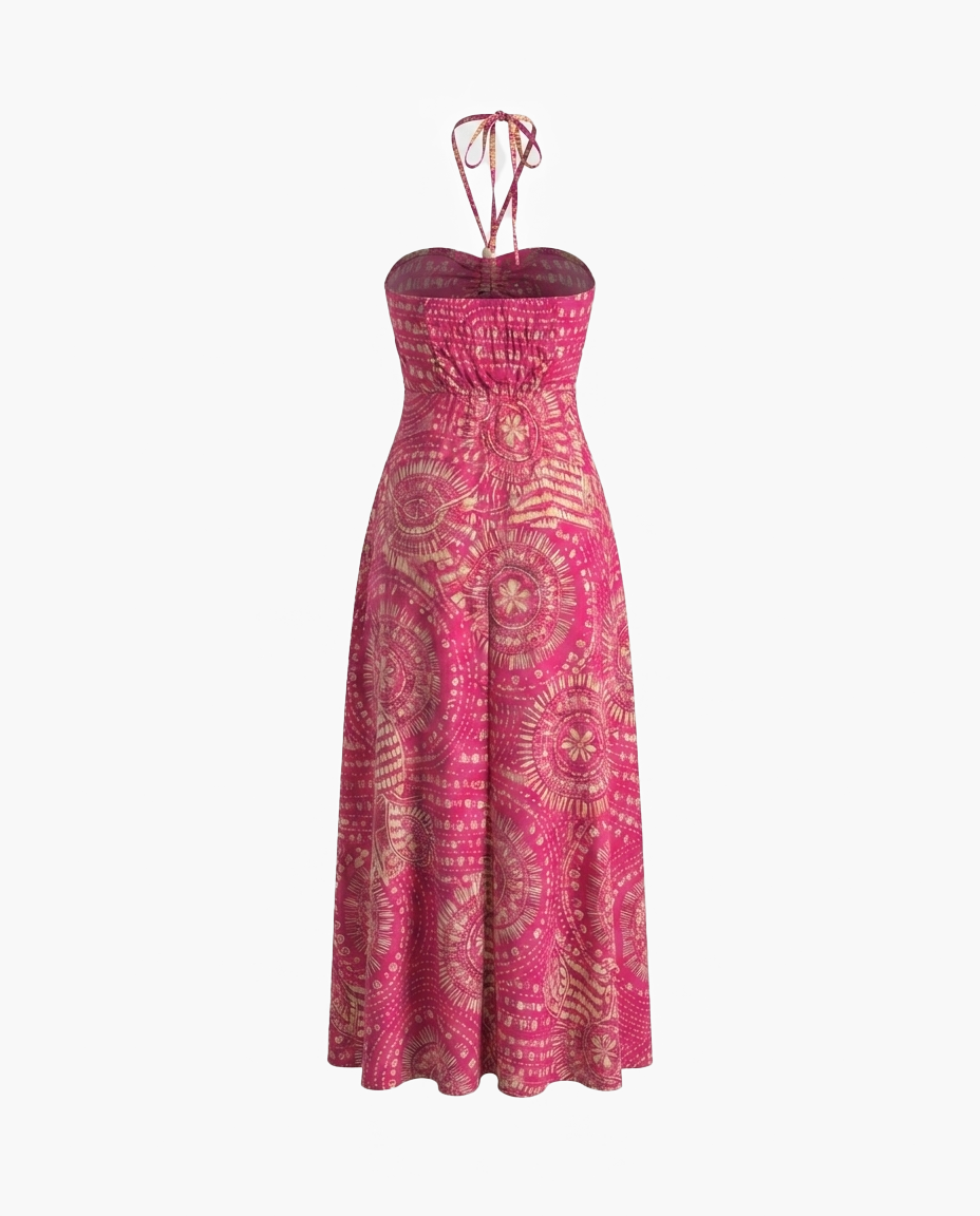 SOLACEPink Geometric Print Halter Neck Cutout Maxi Dress