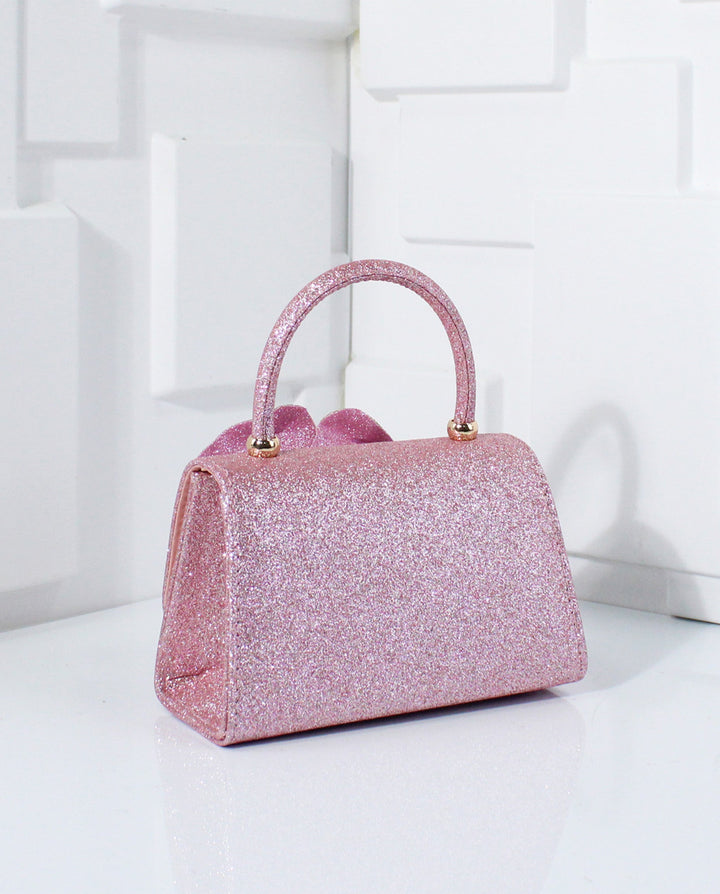 SOLACEPink Glitter 3D Rhinestone Rose Top Handle Flap Crossbody Mini Handbag