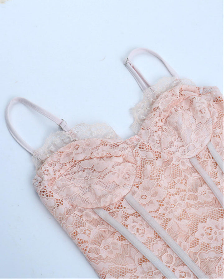 SOLACEPink Lace Corset Bustier Cami Top