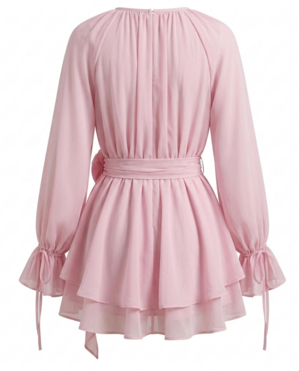 SOLACEPink Rose Waist Chiffon Layered Relaxed Mini Dress