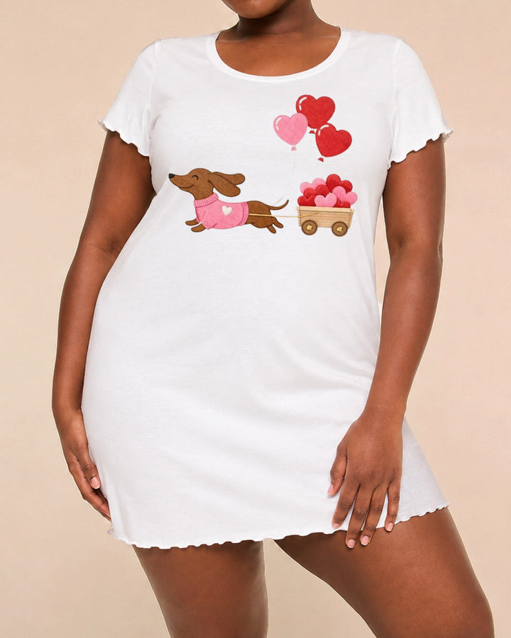 SOLACEPink Sweater Dachshund Heart Cart Wagon Print Nightdress (XS-5XL)