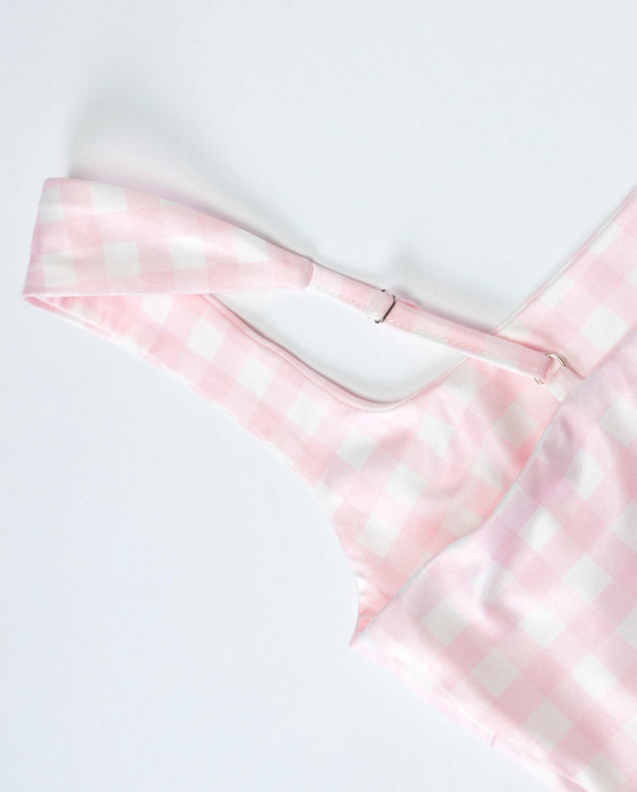 SOLACEPink Sweet Gingham Print Square Neck Stretchy Midi Daily Casual Dress