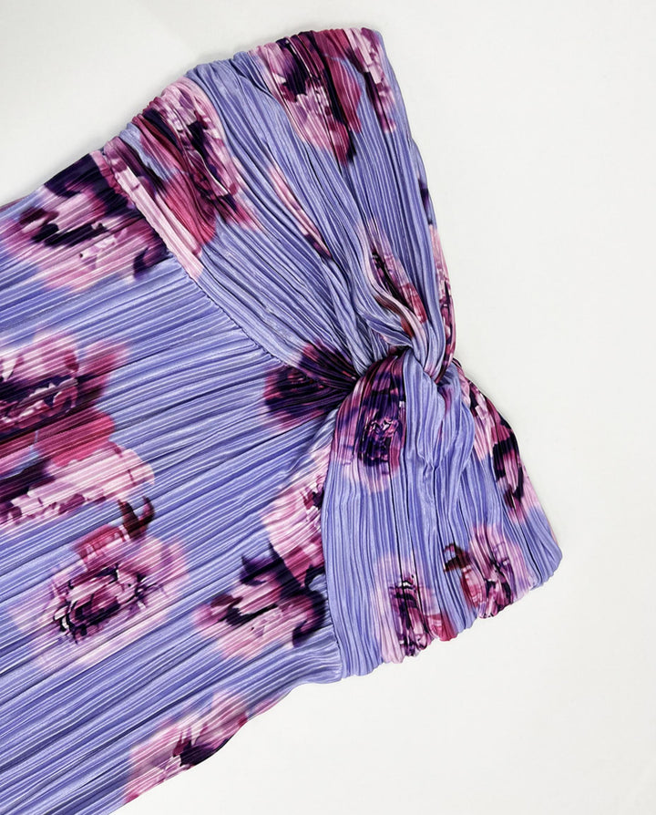 SOLACEPurple Floral Crinkled Texture Slim Fit Maxi Dress