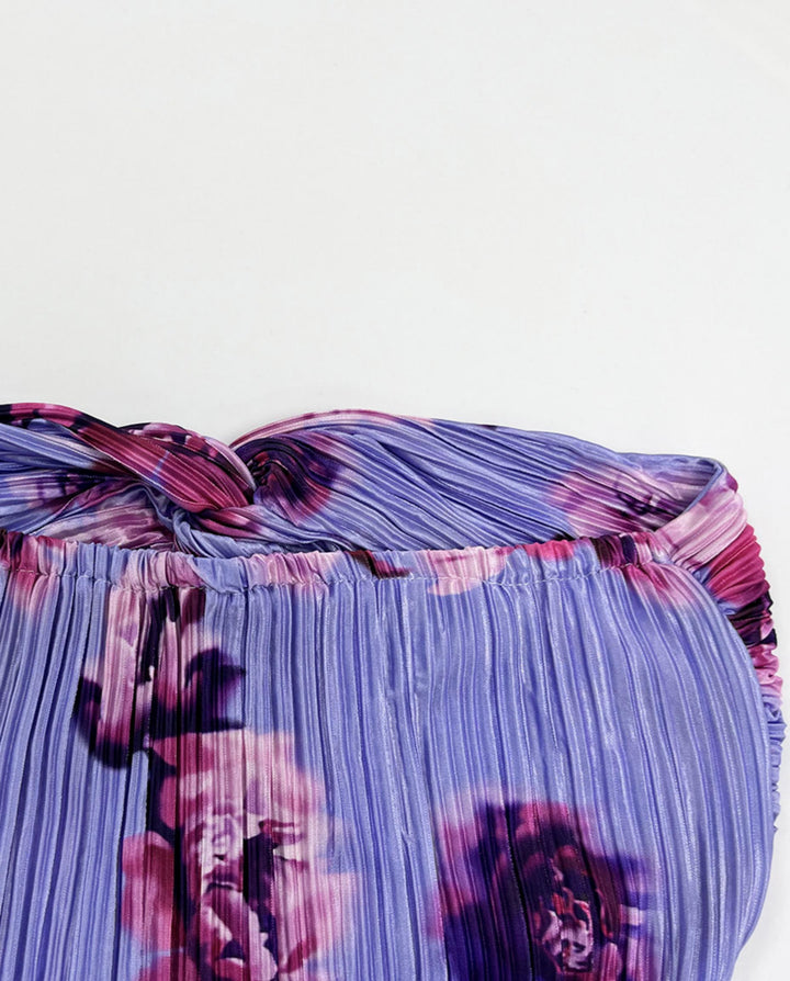 SOLACEPurple Floral Crinkled Texture Slim Fit Maxi Dress