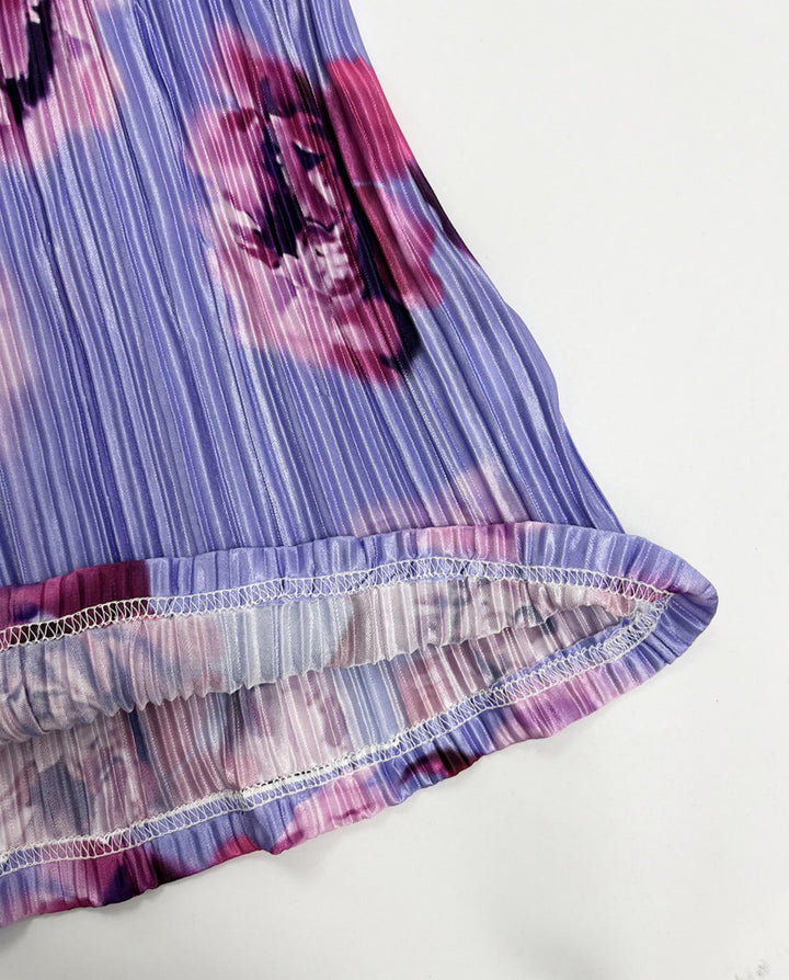 SOLACEPurple Floral Crinkled Texture Slim Fit Maxi Dress