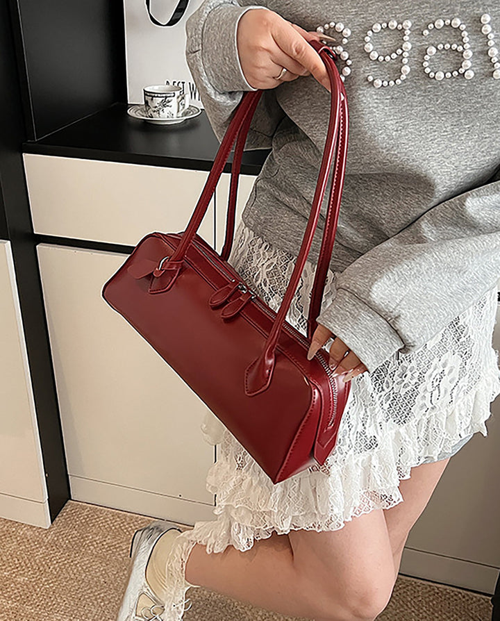 SOLACERed Faux Leather Long Thin Handle Zipper Rectangular Mini Shoulder Bar Bag