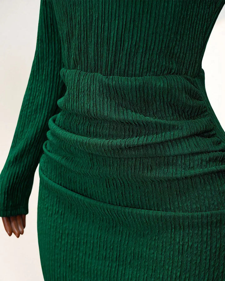 Plain Green Ribbed Ruched Bodycon Maxi Dress SOLACE