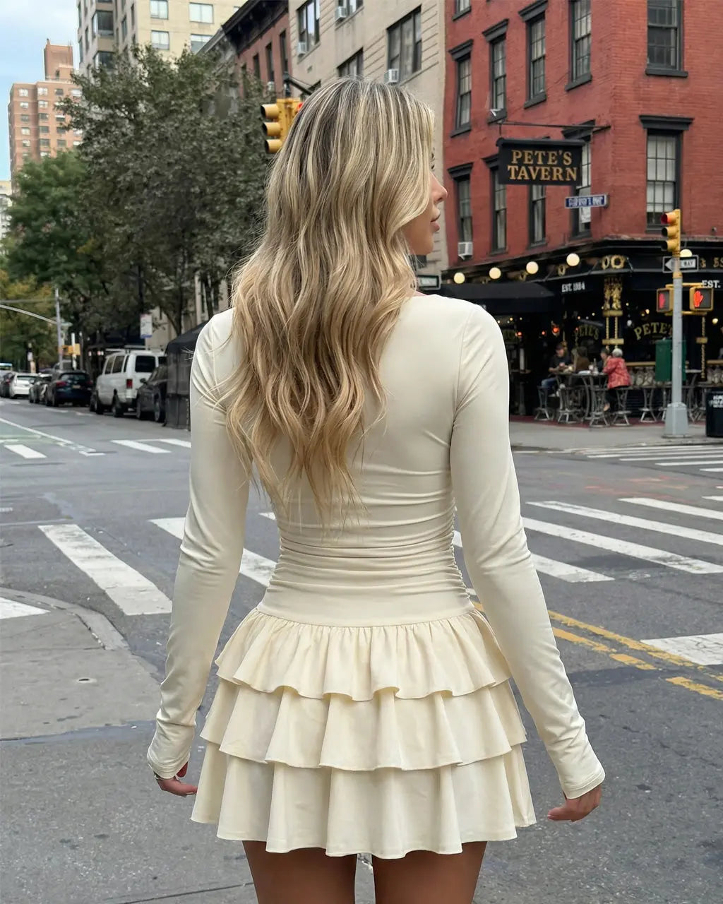 Apricot Ruched Tiered Ruffle Hem Bodycon Mini Dress SOLACE