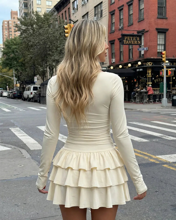 Apricot Ruched Tiered Ruffle Hem Bodycon Mini Dress SOLACE