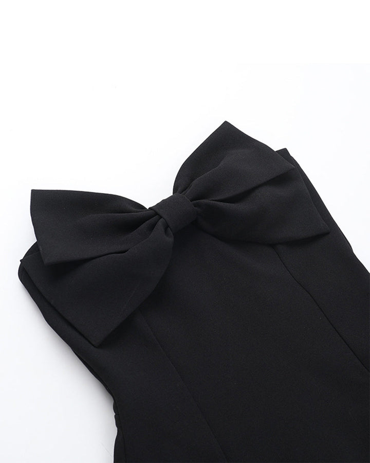 Black Strapless Bow-Accent Fit Mini Dress SOLACE