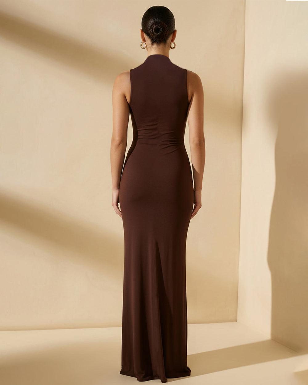 Brown Sleeveless Twist-Front Maxi Dress SOLACE