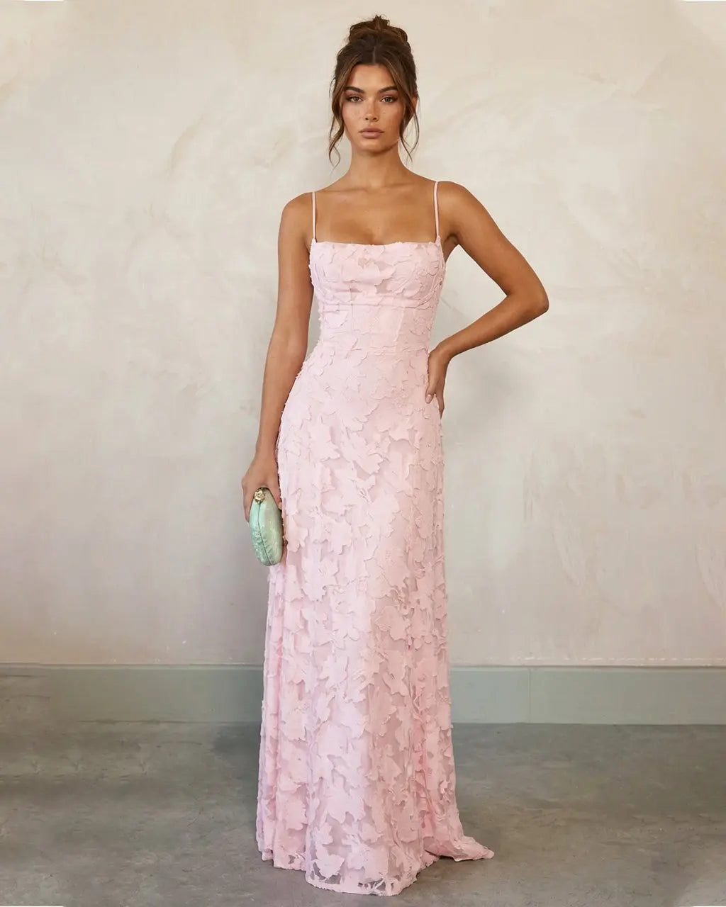 Pink Floral Lace Up Backless Maxi Dress SOLACE