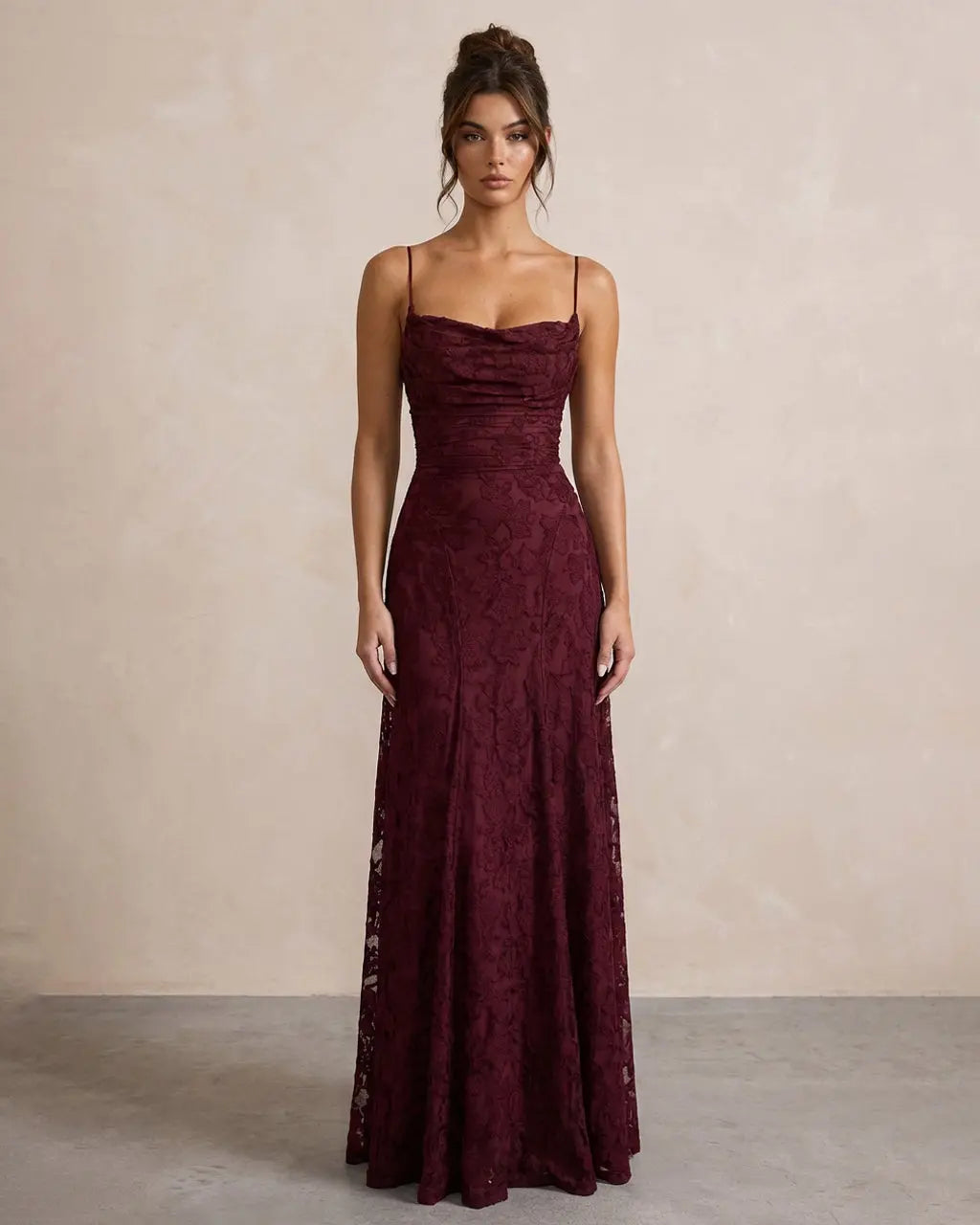 Wine Red Floral Lace Up Backless Maxi Dress SOLACE
