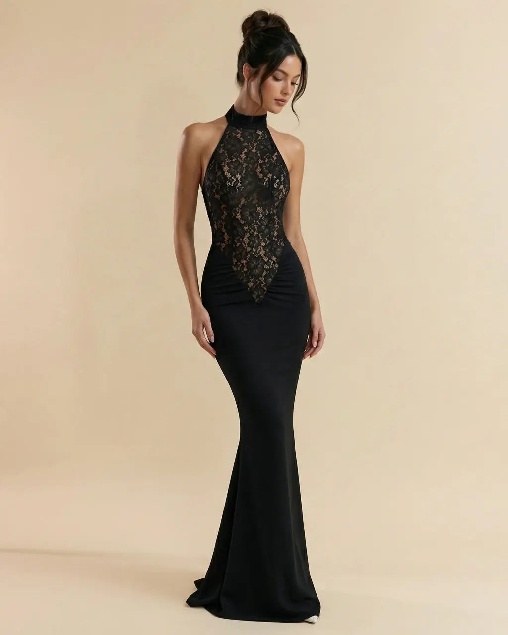 Black Lace Halter Neck Mermaid Sexy Maxi Dress SOLACE