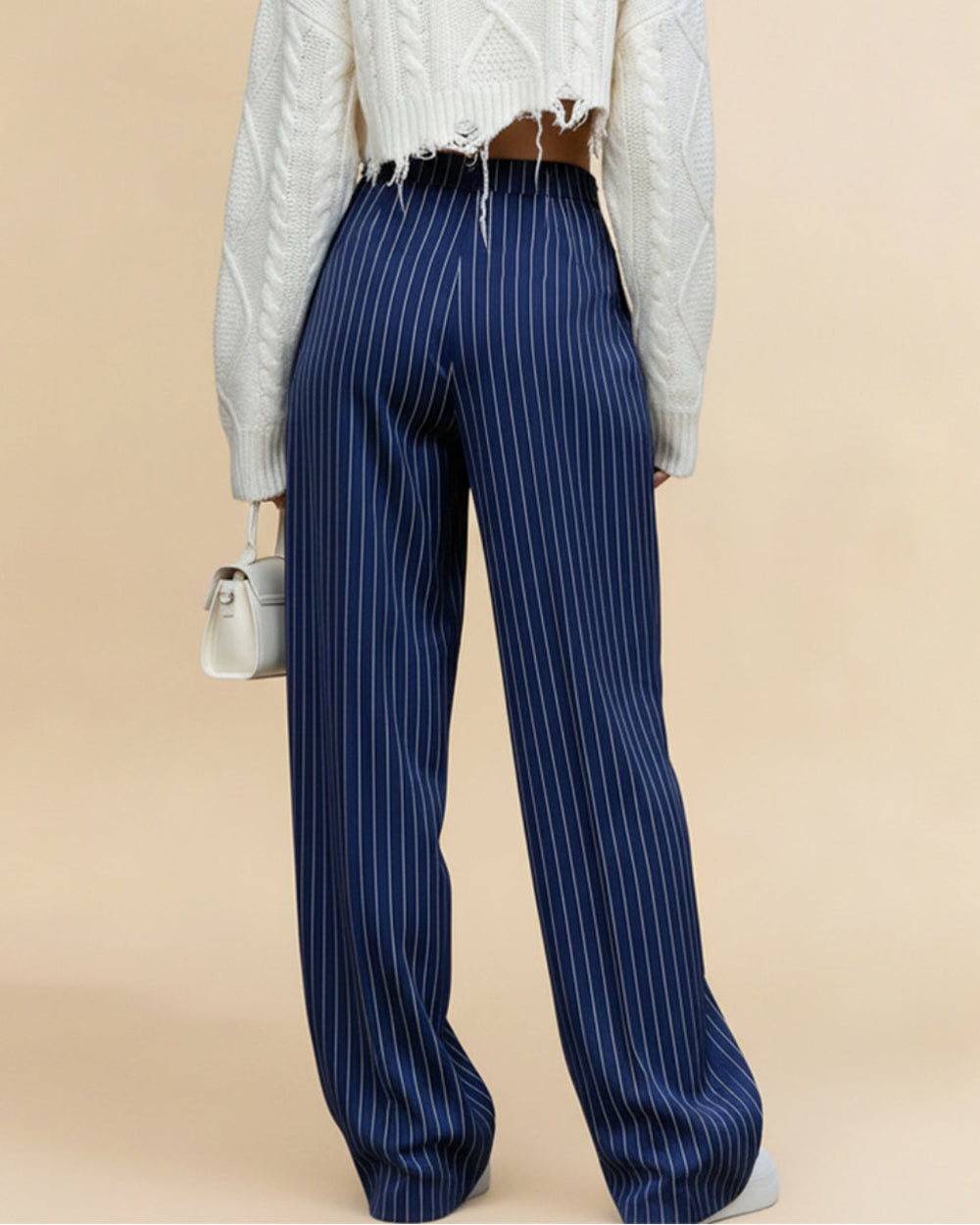 Blue And White Pinstripe High-Waisted Wide-Leg Pants SOLACE