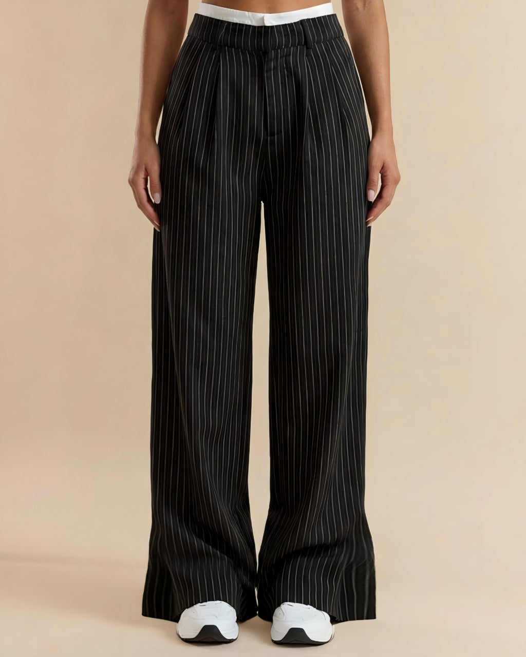 Pinstripe High-Waisted Wide-Leg Pants SOLACE