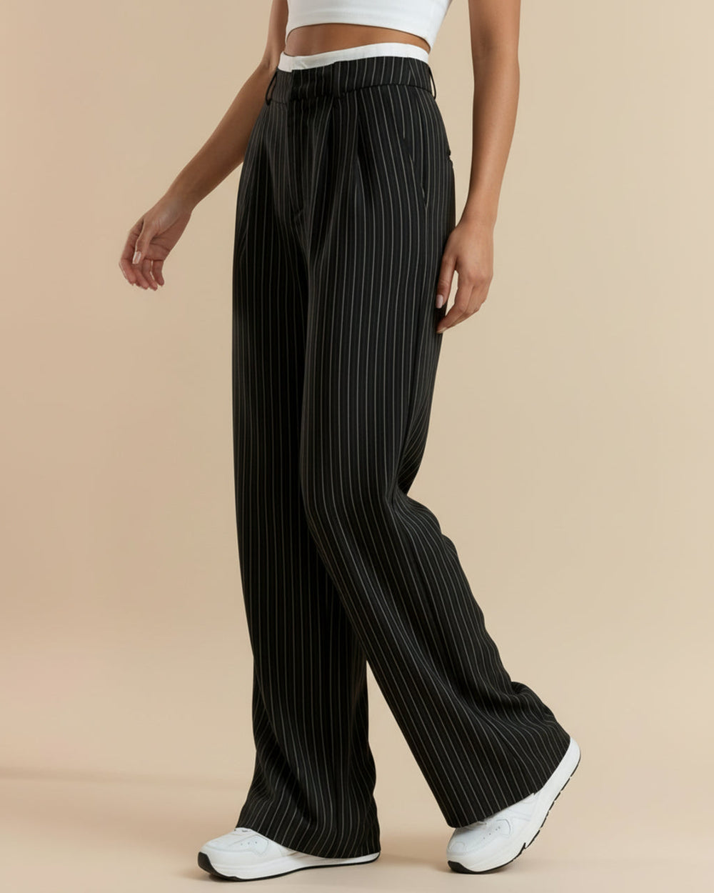 Pinstripe High-Waisted Wide-Leg Pants SOLACE