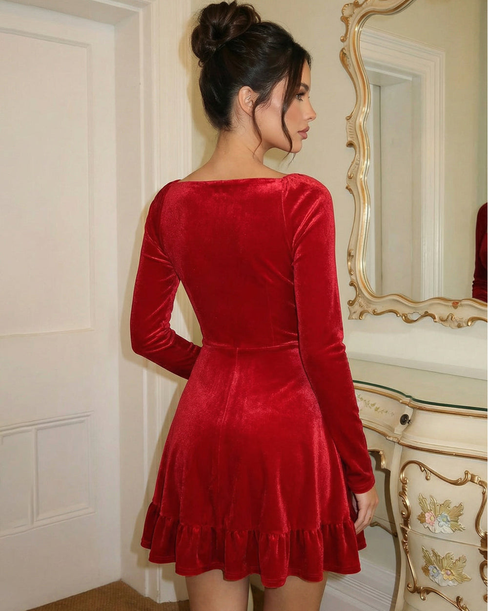 Red Velvet Surplice V-Neck Mini Dress SOLACE