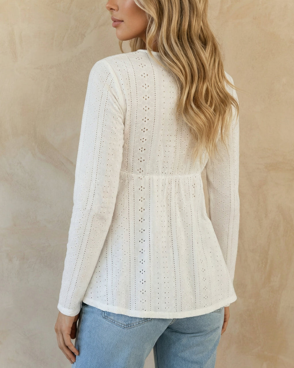 White Eyelet Embroidery Lace Trim V-Neck Peplum Top SOLACE