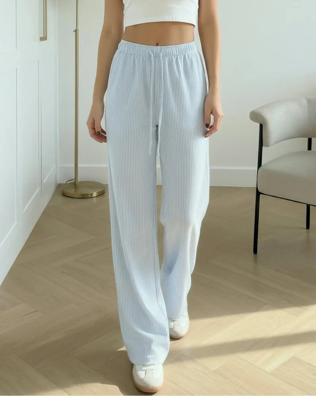 Blue Striped High Waist Wide-Leg Pants SOLACE
