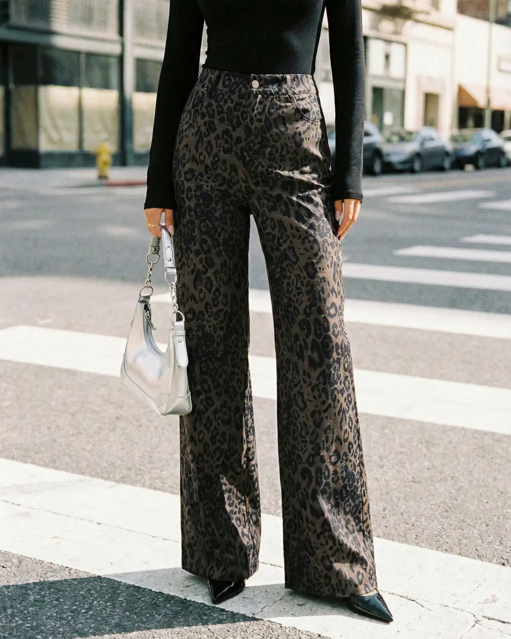 Leopard Print High Waist Wide-Leg Pants SOLACE