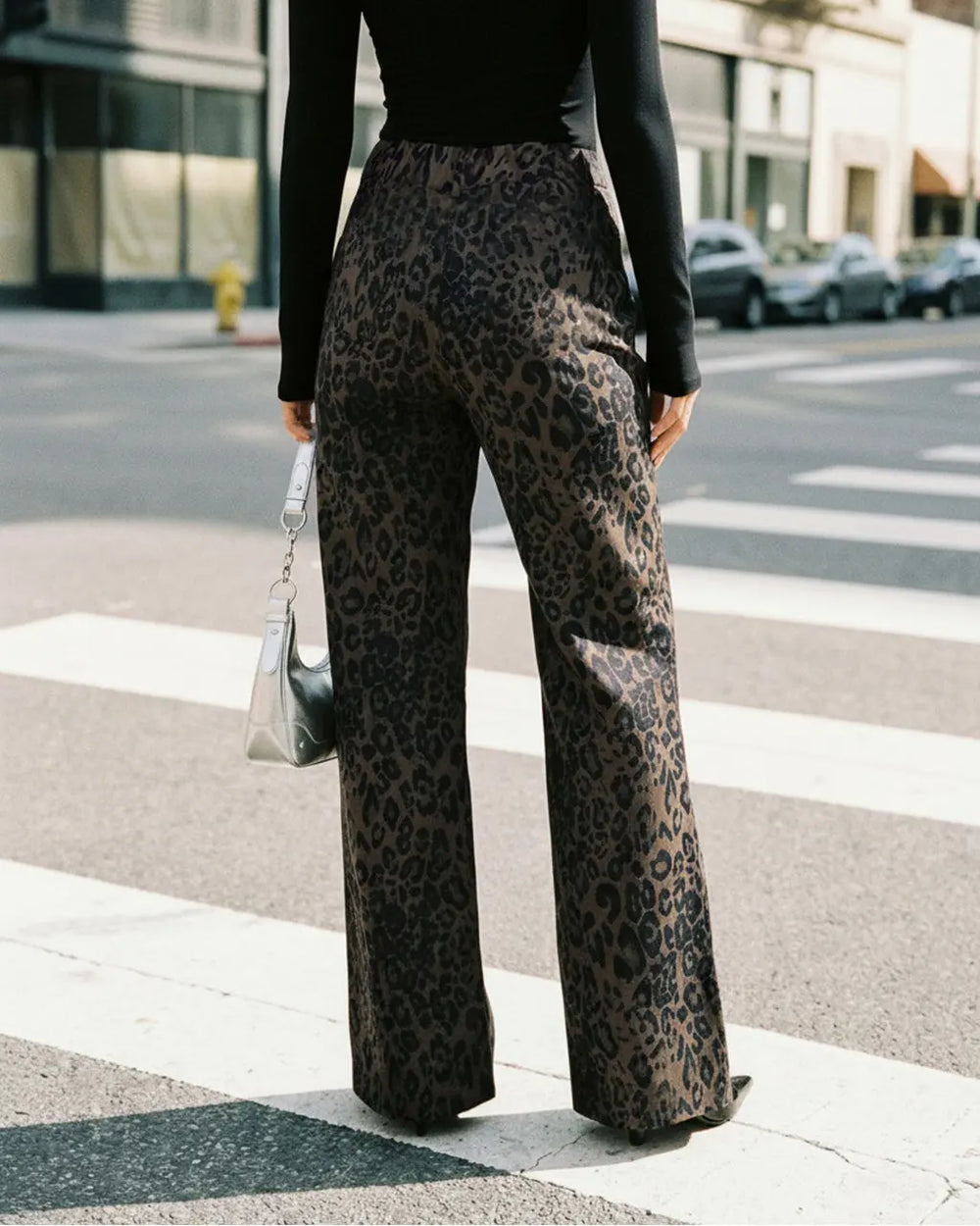 Leopard Print High Waist Wide-Leg Pants SOLACE