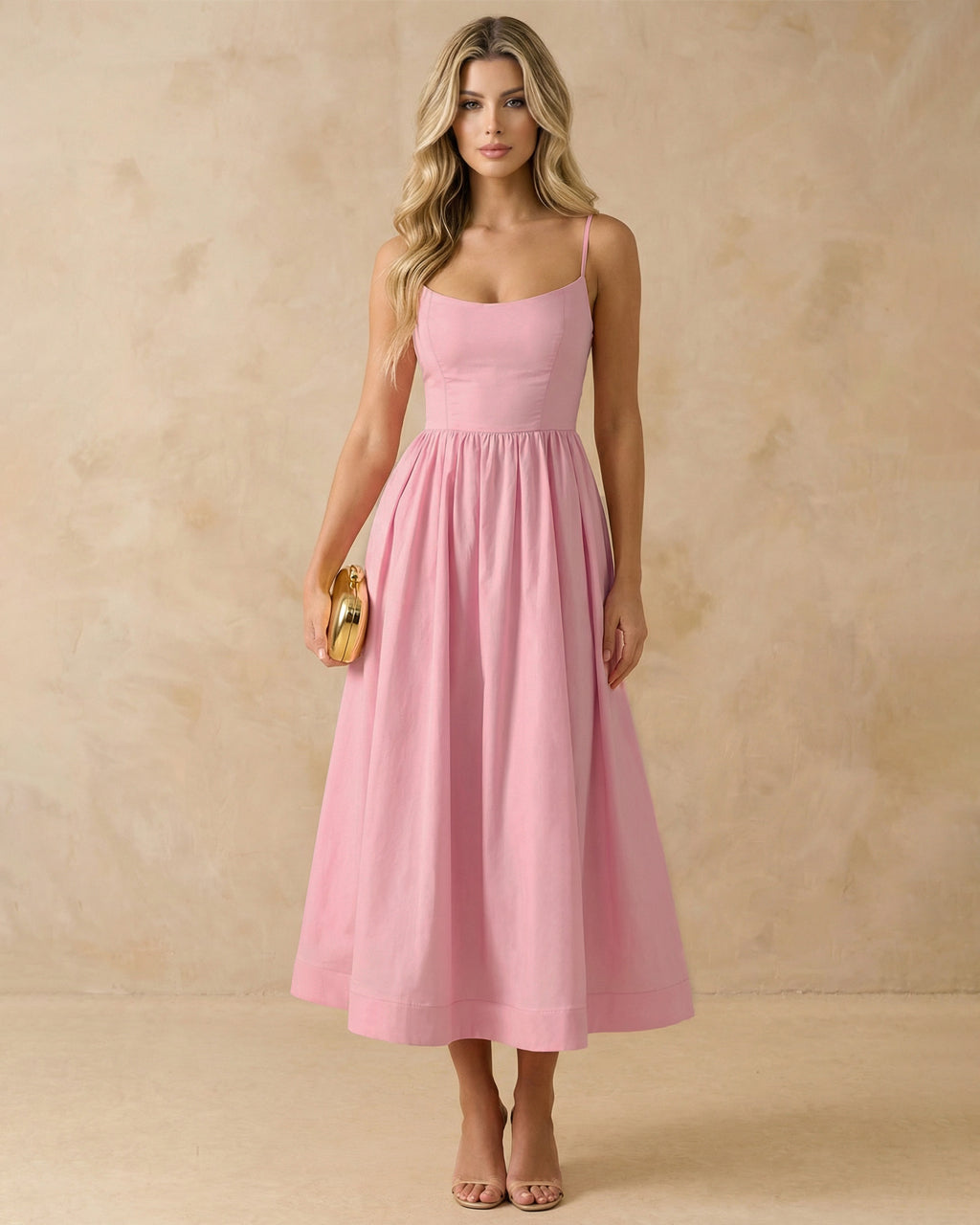 Pink Spaghetti Strap A-Line Maxi Dress SOLACE
