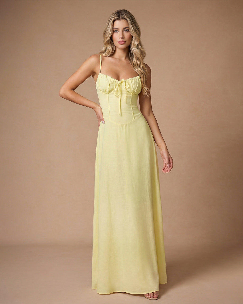 Yellow Sweetheart Neck Spaghetti Straps Corset Maxi Dress SOLACE