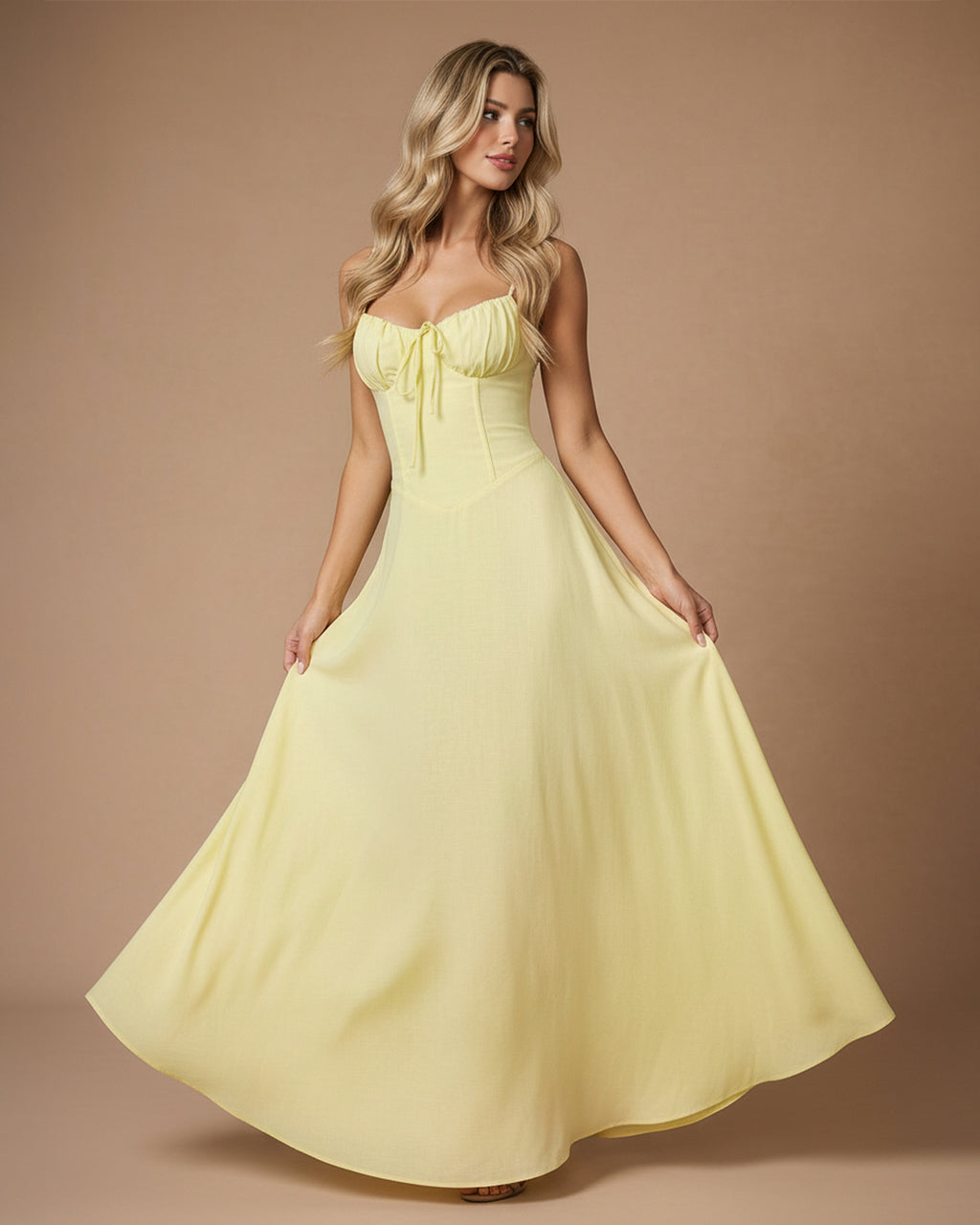 Yellow Sweetheart Neck Spaghetti Straps Corset Maxi Dress SOLACE