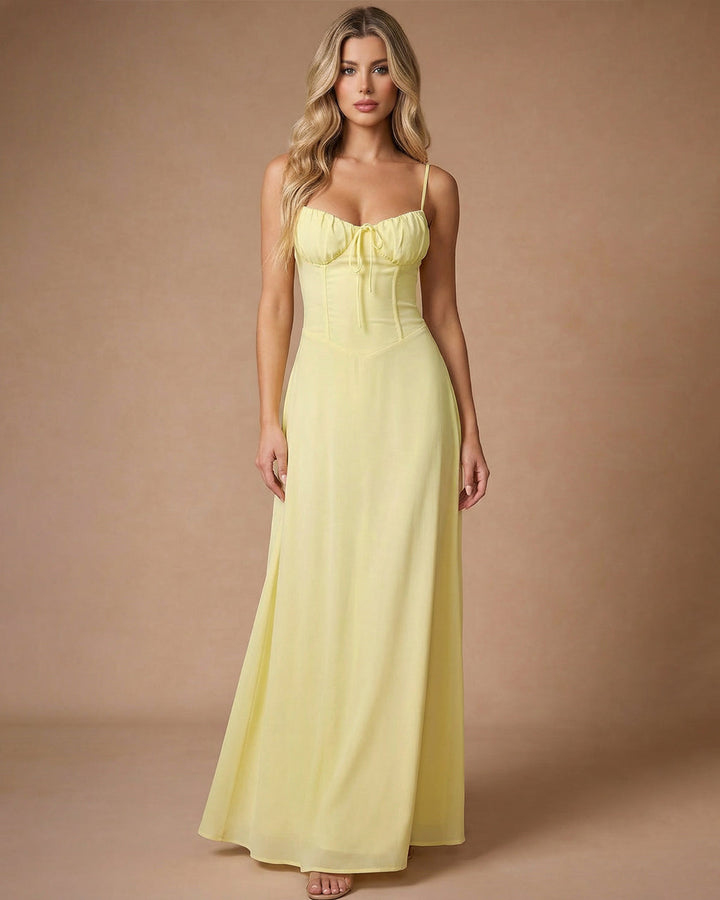Yellow Sweetheart Neck Spaghetti Straps Corset Maxi Dress SOLACE