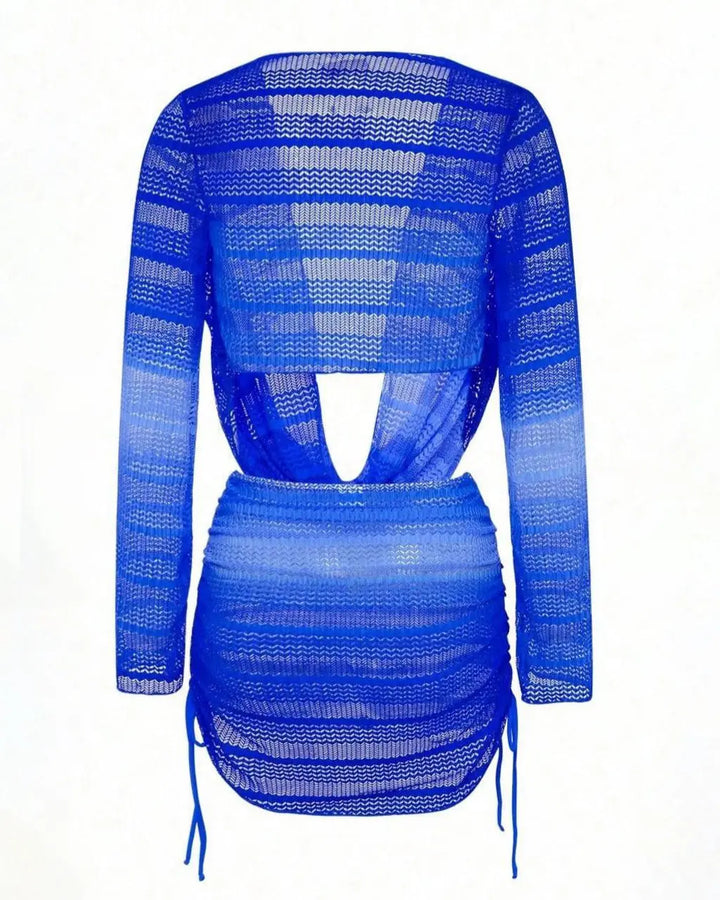 Blue Gradient Wave Bikini Set With Cowl Neck Cover Up SOLACE