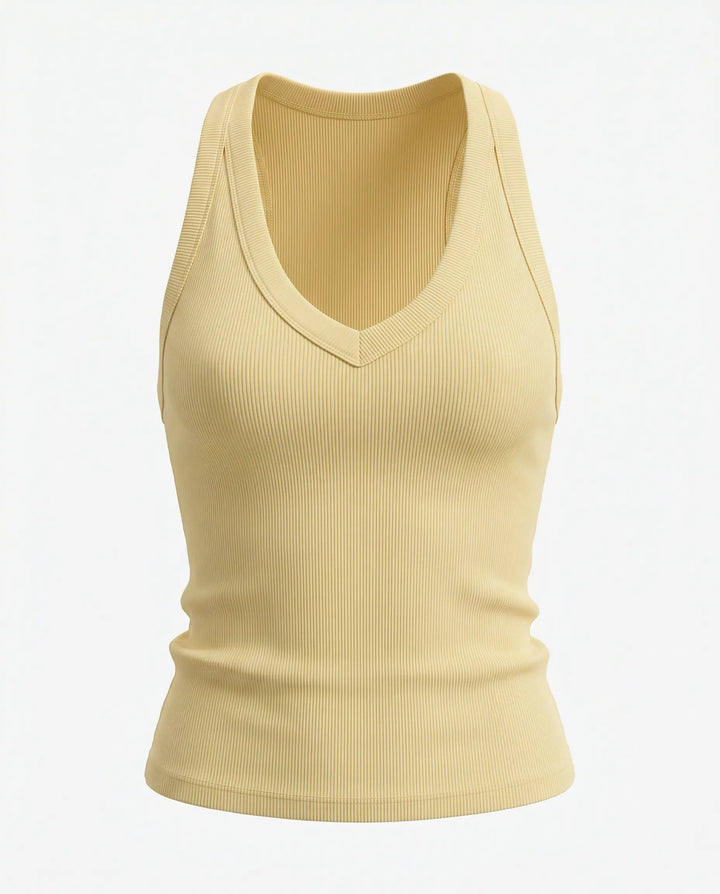 SOLACE  Yello Ribbed V-Neck Crisscross Back Crop Tank Top 
