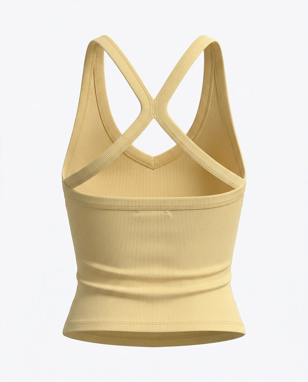SOLACE  Yello Ribbed V-Neck Crisscross Back Crop Tank Top 