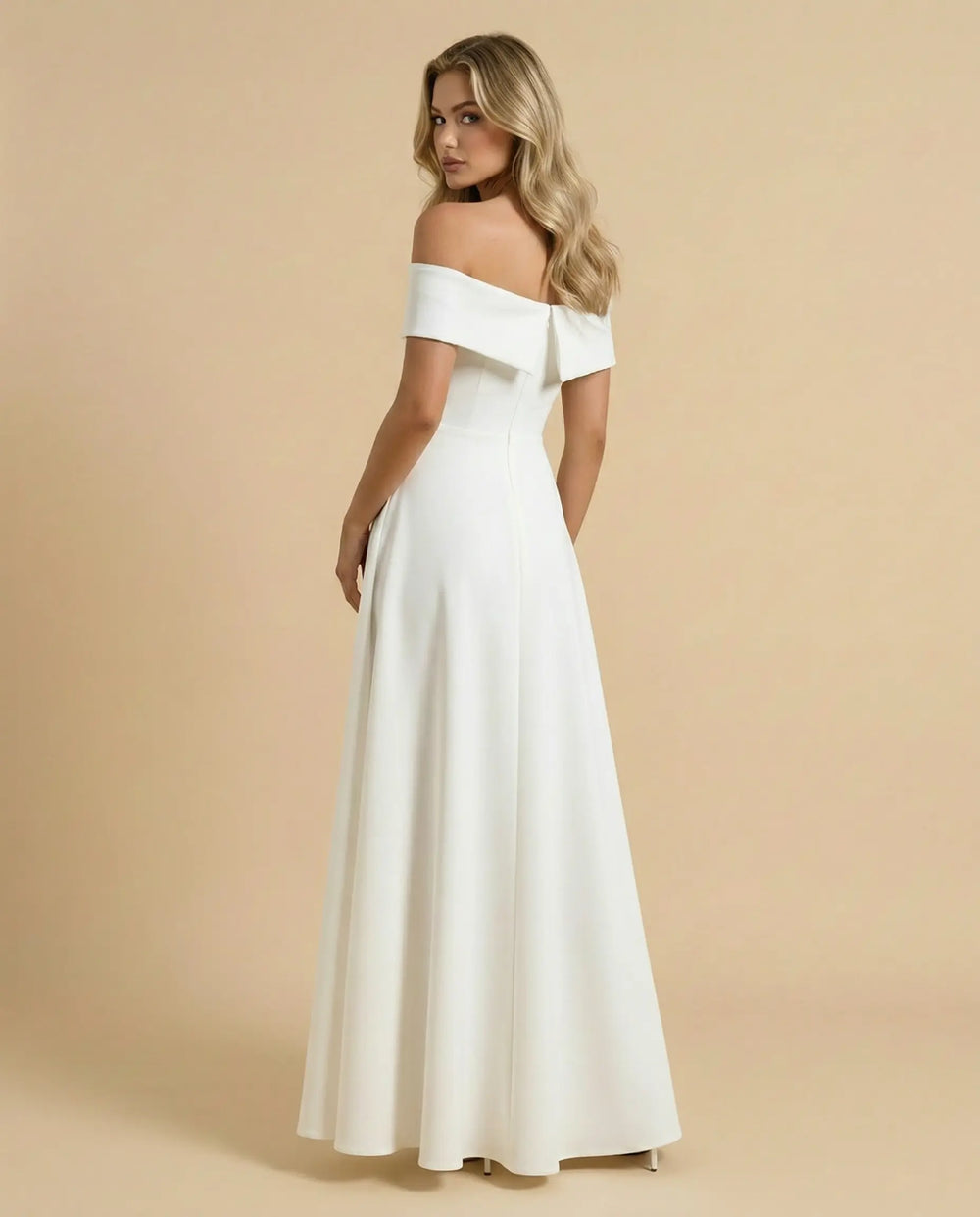 SOLACE  White Off-Shoulder A-Line Maxi Dress 