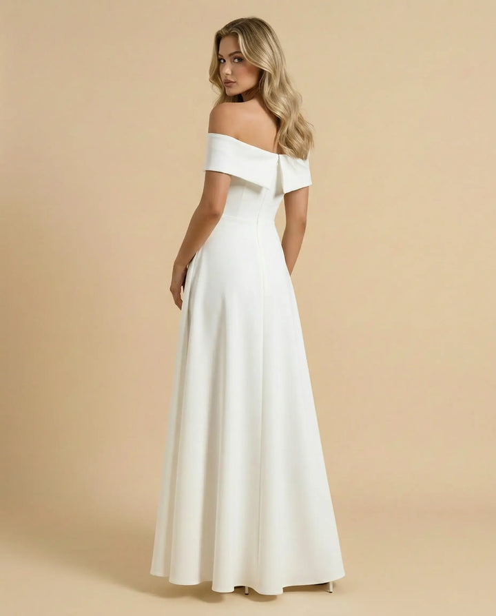 SOLACE  White Off-Shoulder A-Line Maxi Dress 