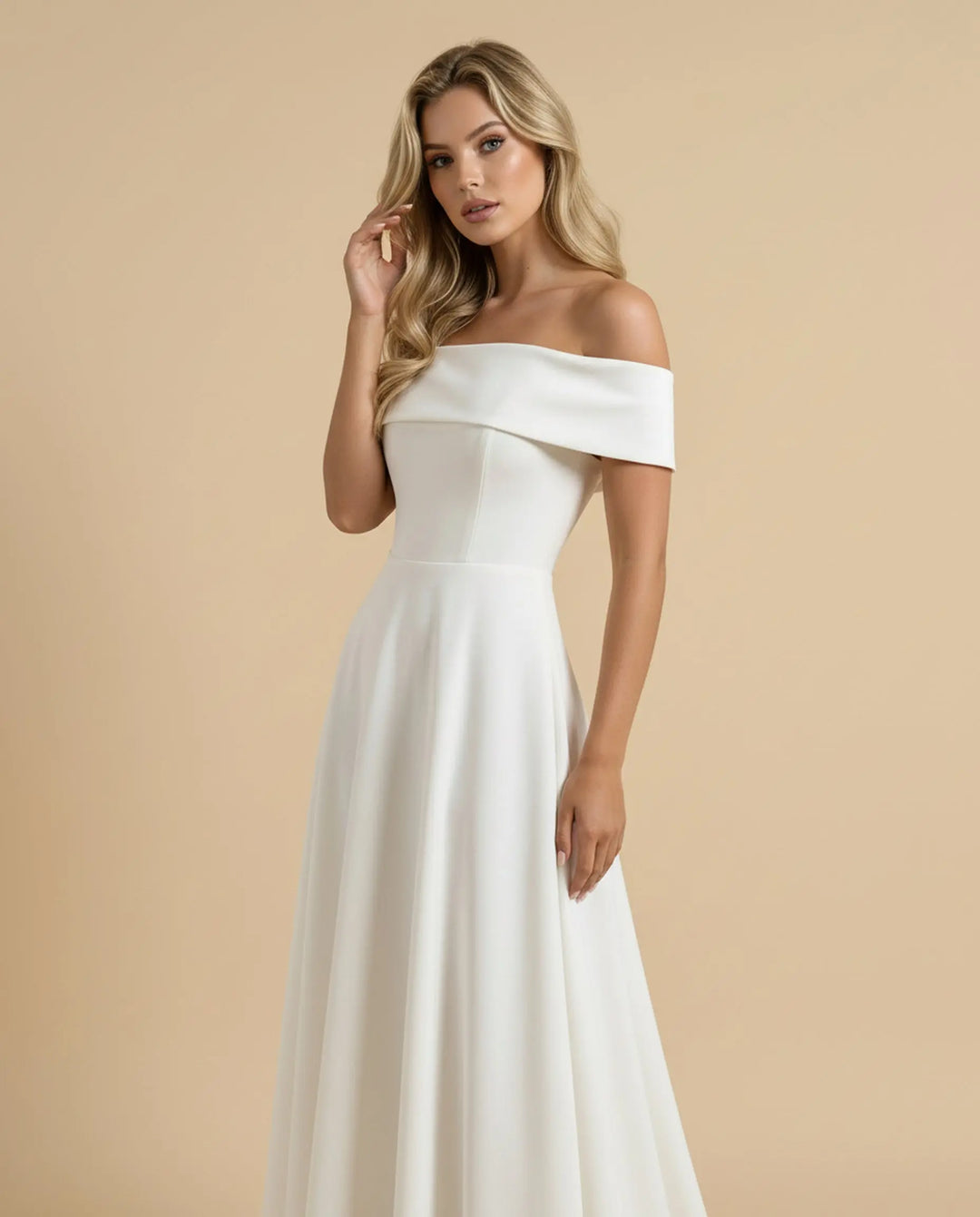 SOLACE  White Off-Shoulder A-Line Maxi Dress 