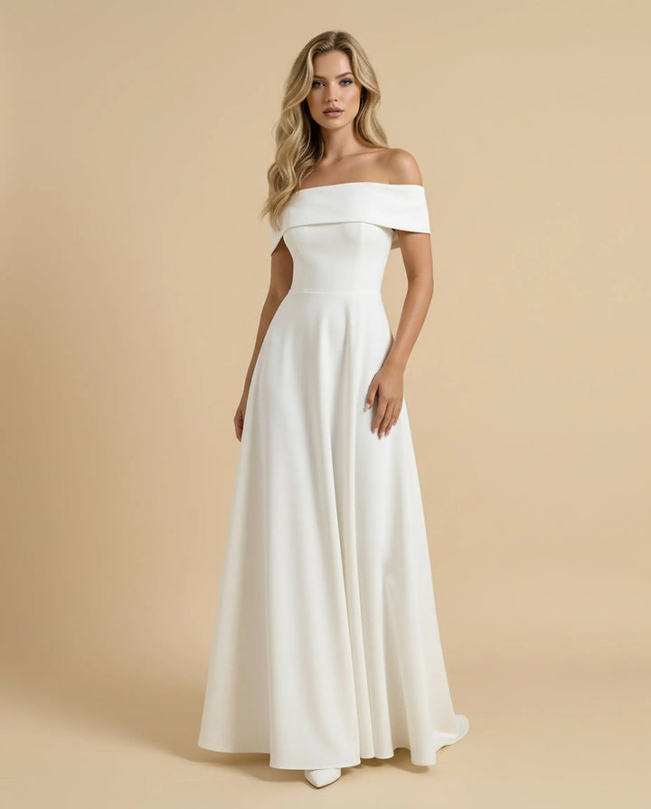 SOLACE  White Off-Shoulder A-Line Maxi Dress 