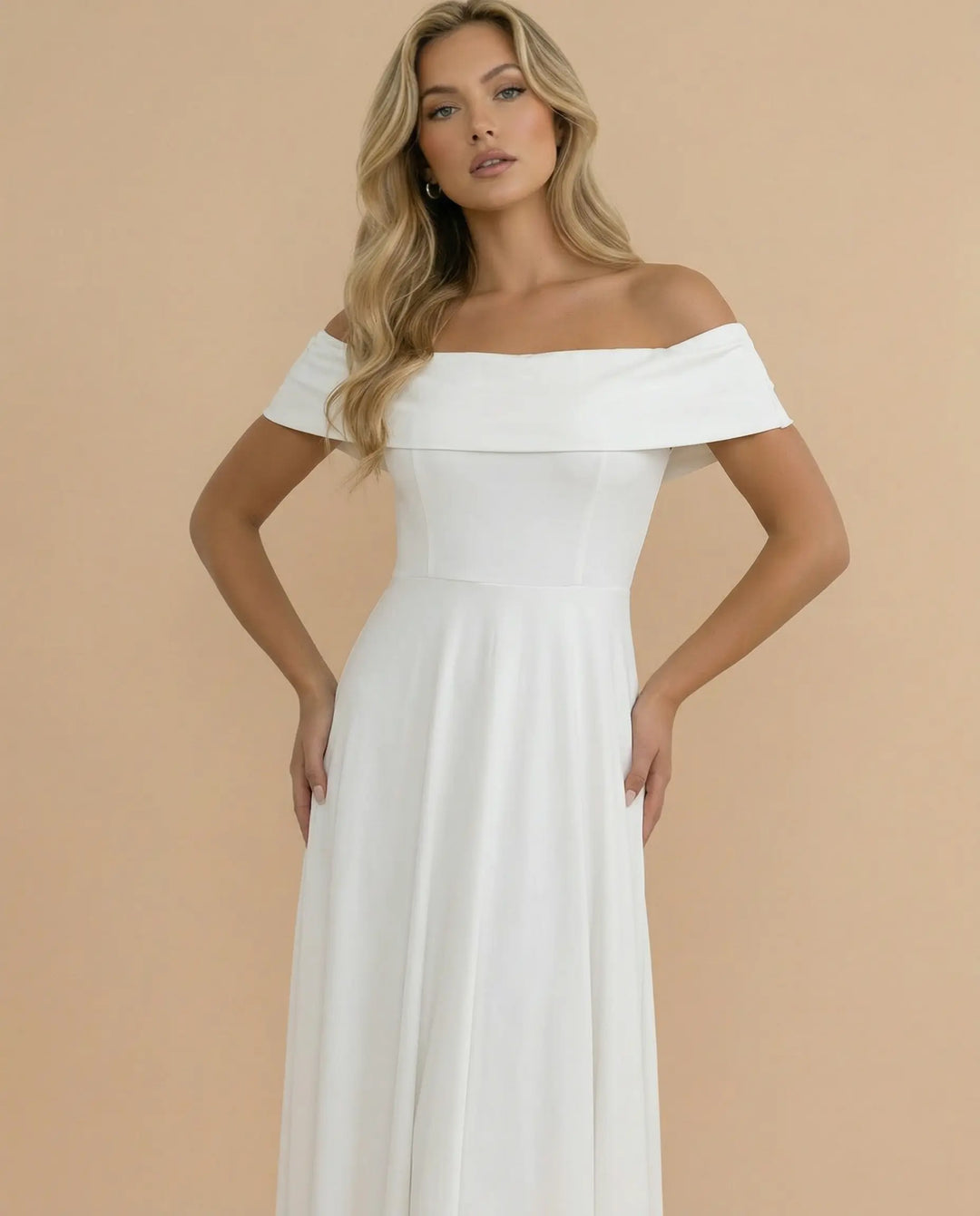 SOLACE  White Off-Shoulder A-Line Maxi Dress 